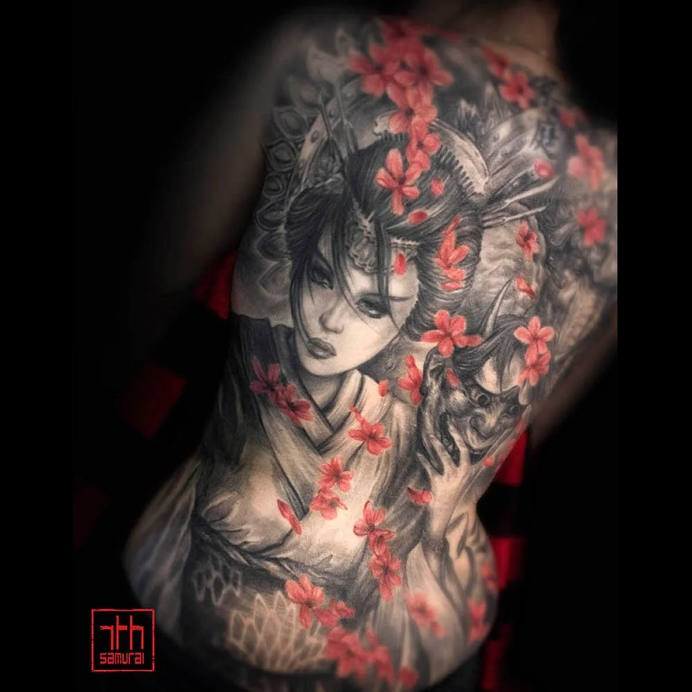 Geisha hannya mask cherry blossom Ganesha Ganesh back kai 7th